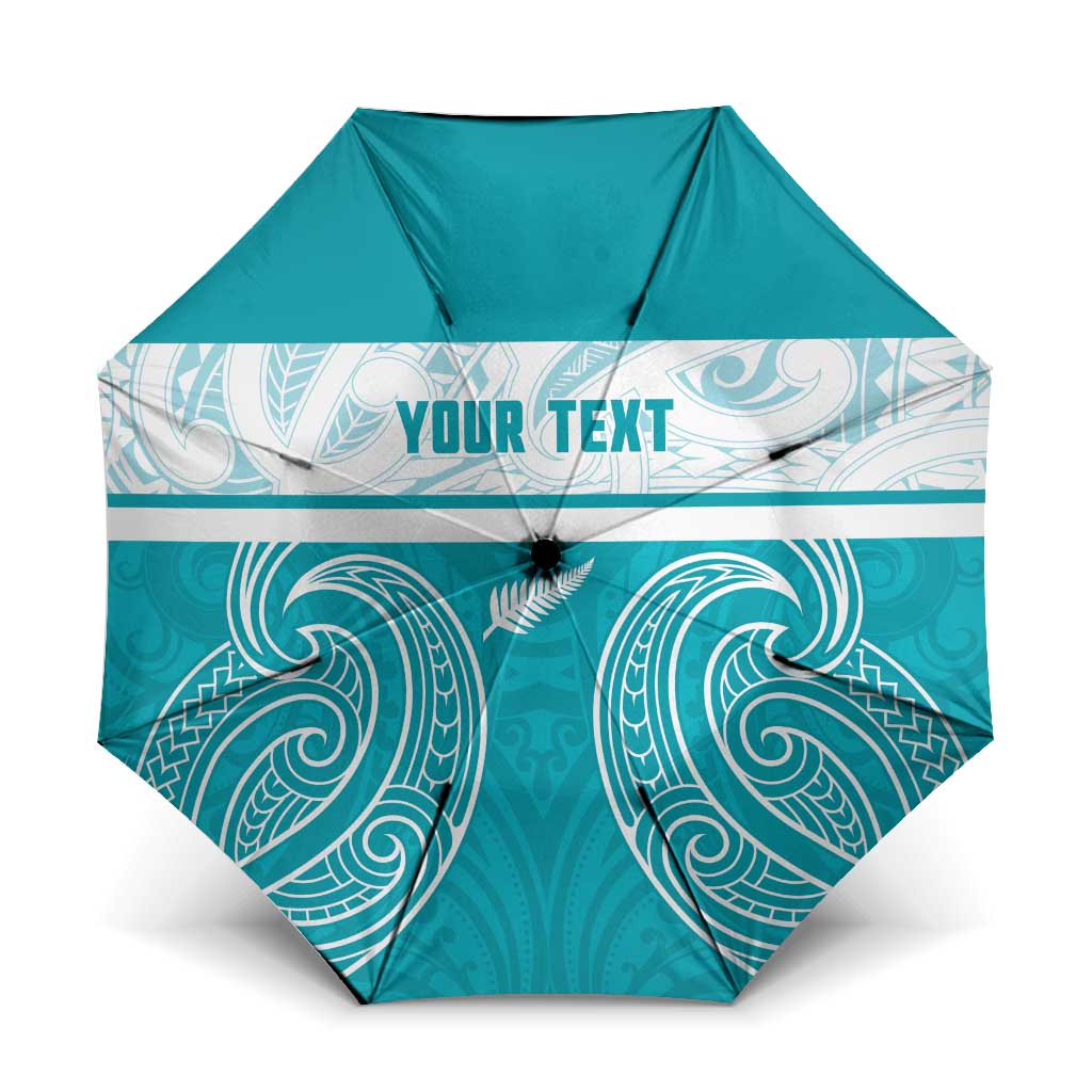 New Zealand Silver Fern Cricket Custom Umbrella Black Cap Teal Maori Pattern LT14 One Size Folded 11.42 inch Opened Diameter 37.4 inch Teal - Polynesian Pride