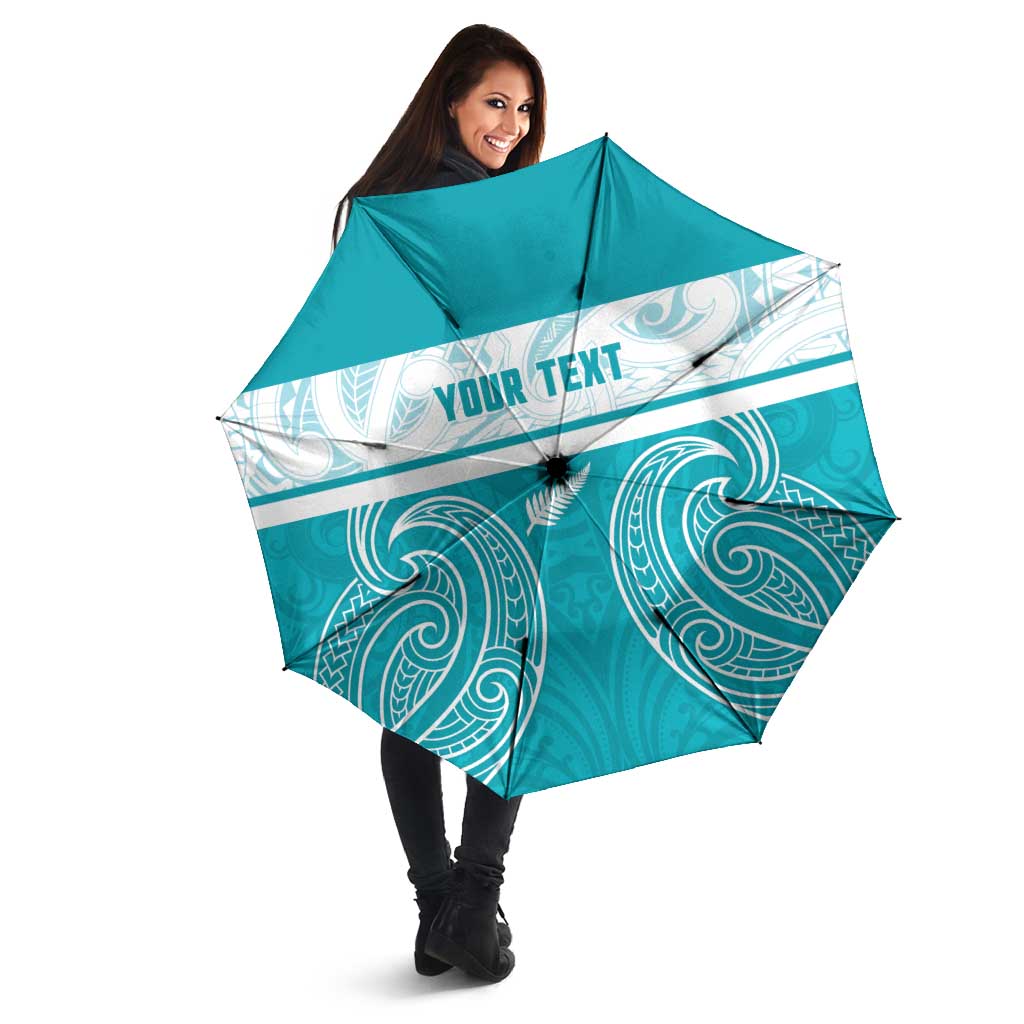 New Zealand Silver Fern Cricket Custom Umbrella Black Cap Teal Maori Pattern LT14 - Polynesian Pride