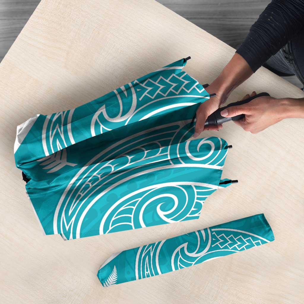 New Zealand Silver Fern Cricket Custom Umbrella Black Cap Teal Maori Pattern LT14 - Polynesian Pride