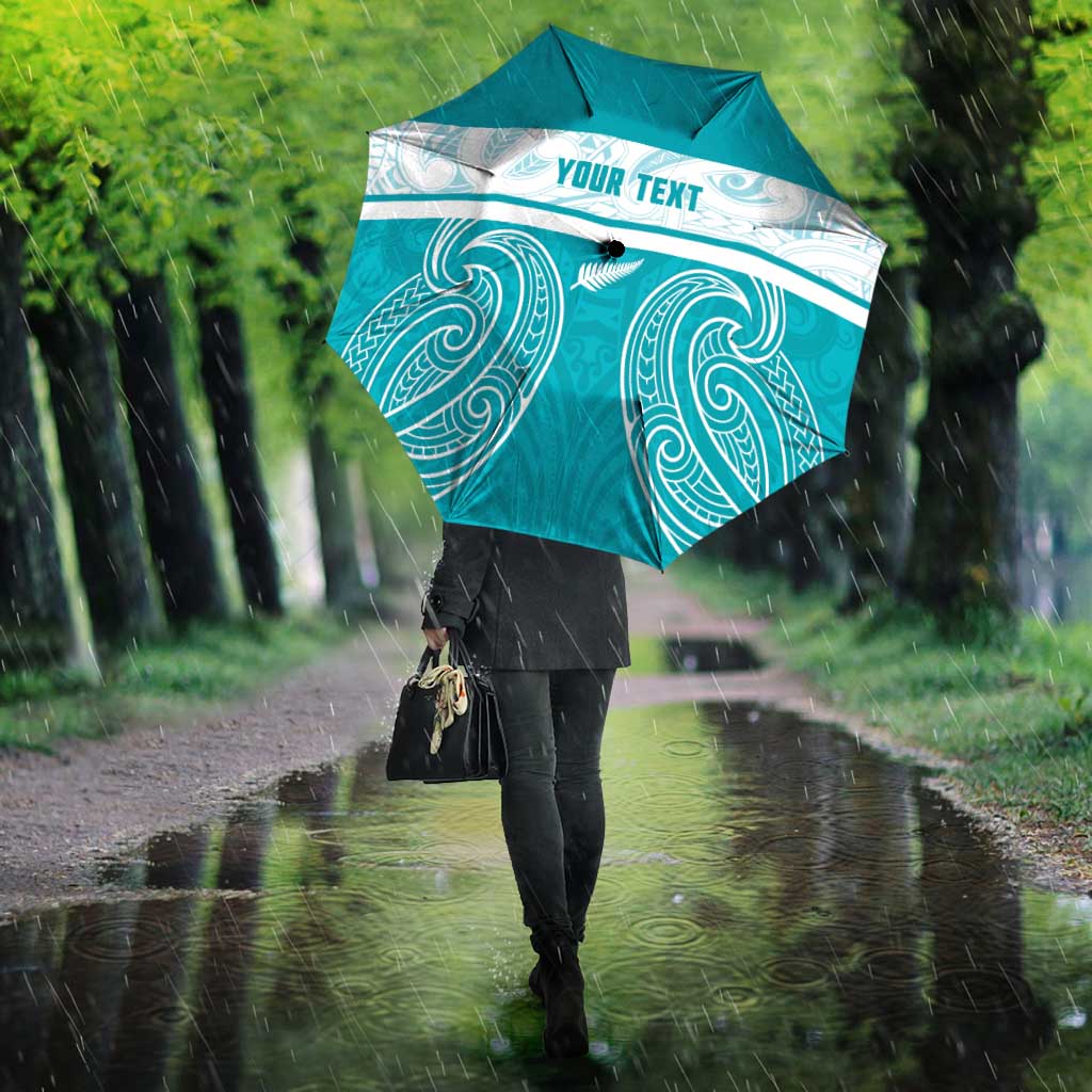 New Zealand Silver Fern Cricket Custom Umbrella Black Cap Teal Maori Pattern LT14 - Polynesian Pride