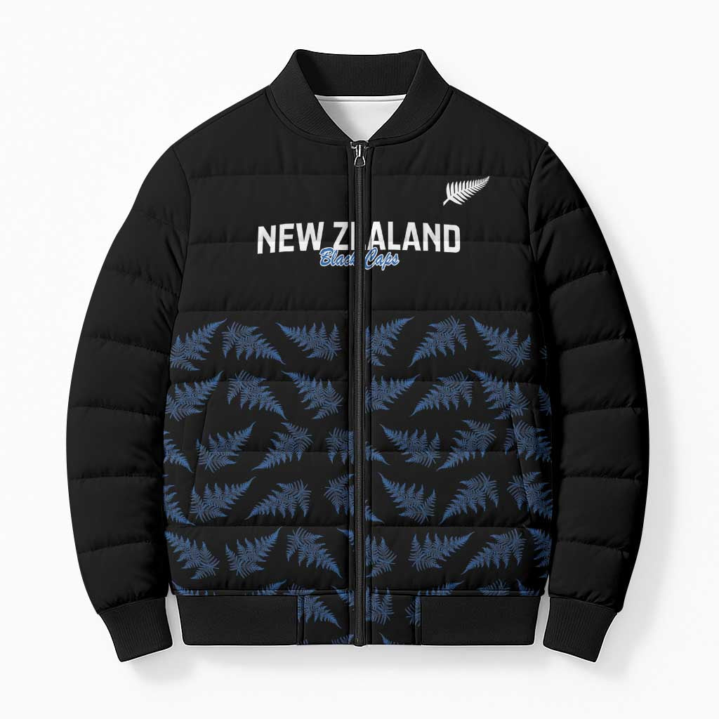 New Zealand Silver Fern Cricket Custom Bomber Puffer Jacket Black Cap T20 Version LT14 Unisex Black - Polynesian Pride