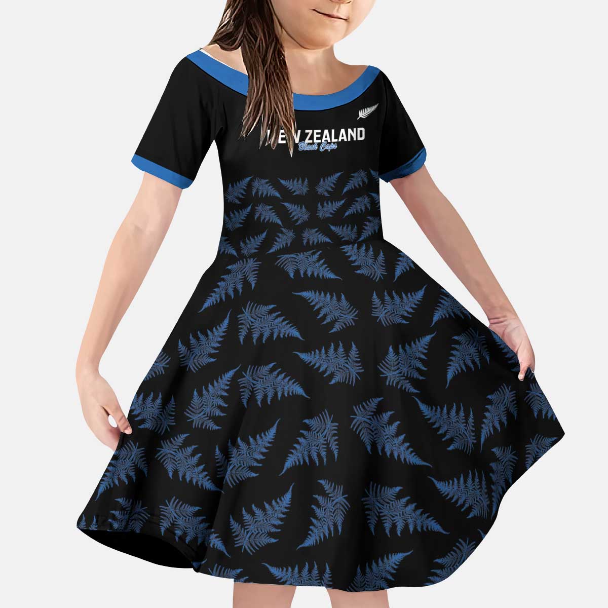 New Zealand Silver Fern Cricket Custom Kid Short Sleeve Dress Black Cap T20 Version LT14 KID Black - Polynesian Pride