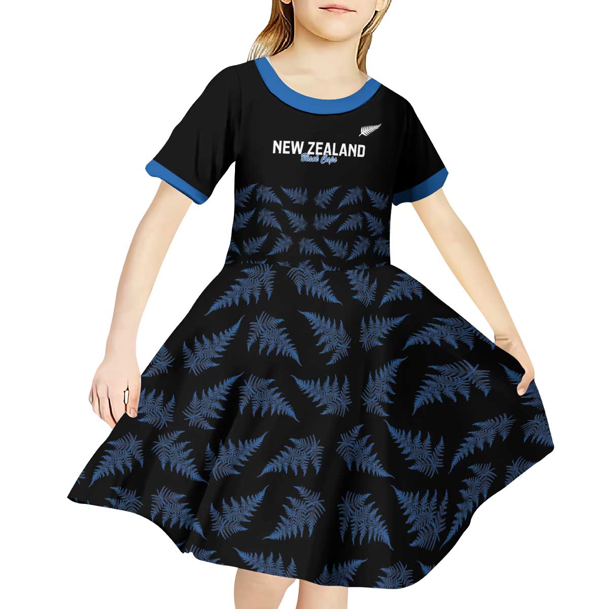 New Zealand Silver Fern Cricket Custom Kid Short Sleeve Dress Black Cap T20 Version LT14 - Polynesian Pride