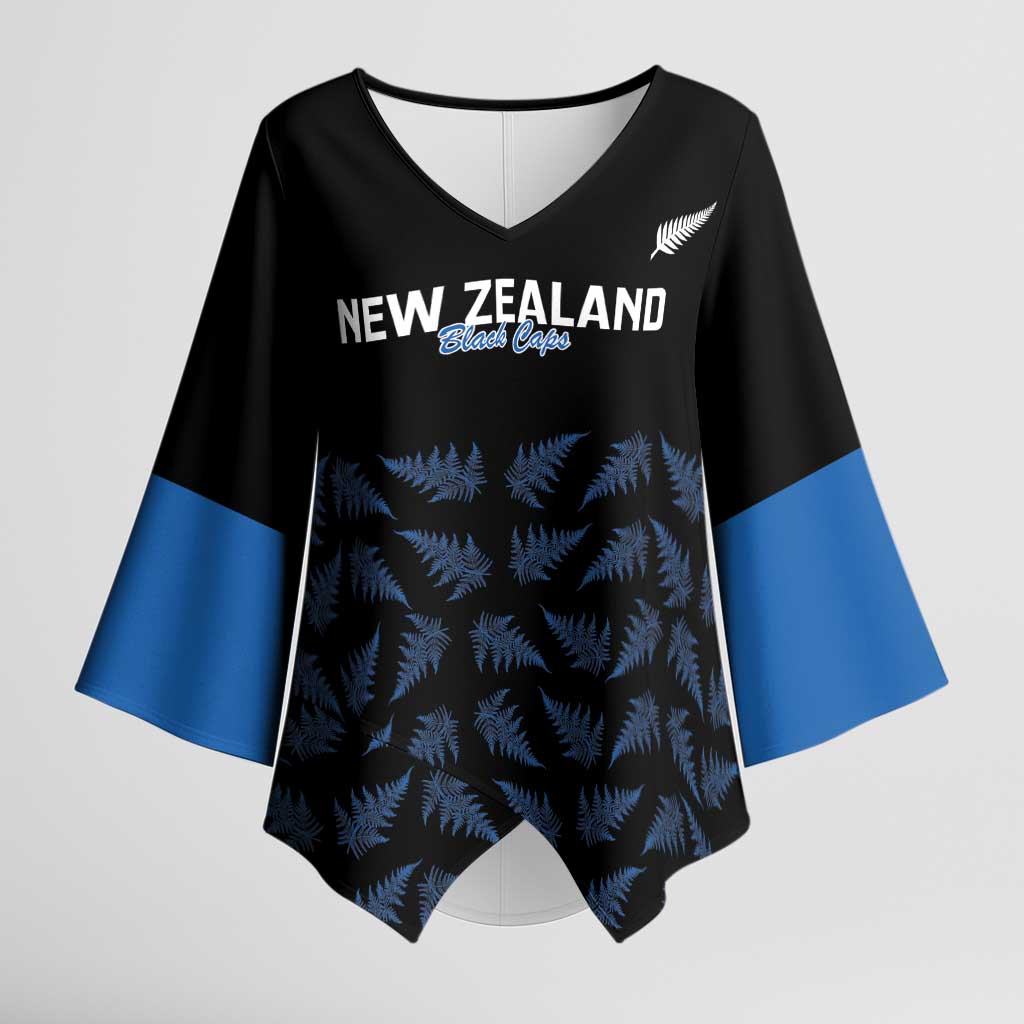 New Zealand Silver Fern Cricket Custom Kimono Sleeve Blouse Black Cap T20 Version LT14 Female Black - Polynesian Pride