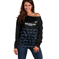 New Zealand Silver Fern Cricket Custom Off Shoulder Sweater Black Cap T20 Version LT14 Women Black - Polynesian Pride