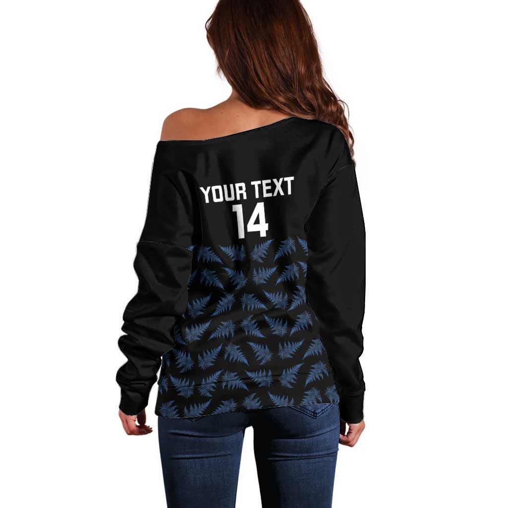 New Zealand Silver Fern Cricket Custom Off Shoulder Sweater Black Cap T20 Version LT14 - Polynesian Pride