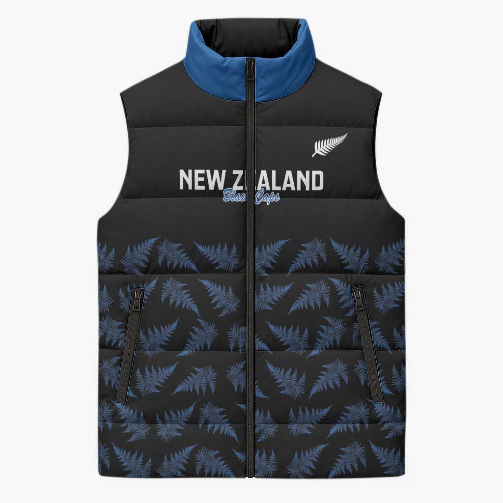 New Zealand Silver Fern Cricket Custom Sleeveless Puffer Jacket Black Cap T20 Version LT14 Unisex Black - Polynesian Pride