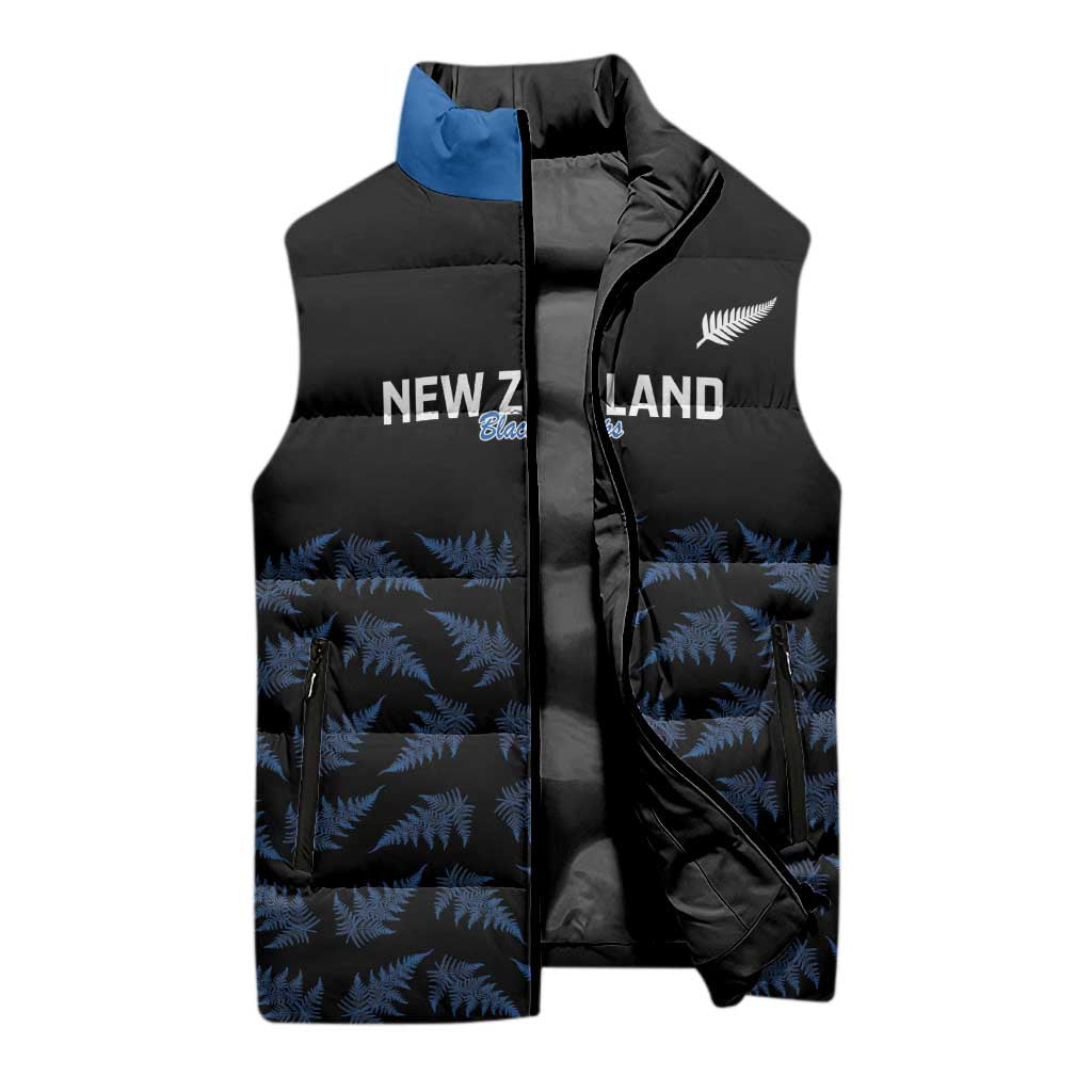 New Zealand Silver Fern Cricket Custom Sleeveless Puffer Jacket Black Cap T20 Version LT14 - Polynesian Pride
