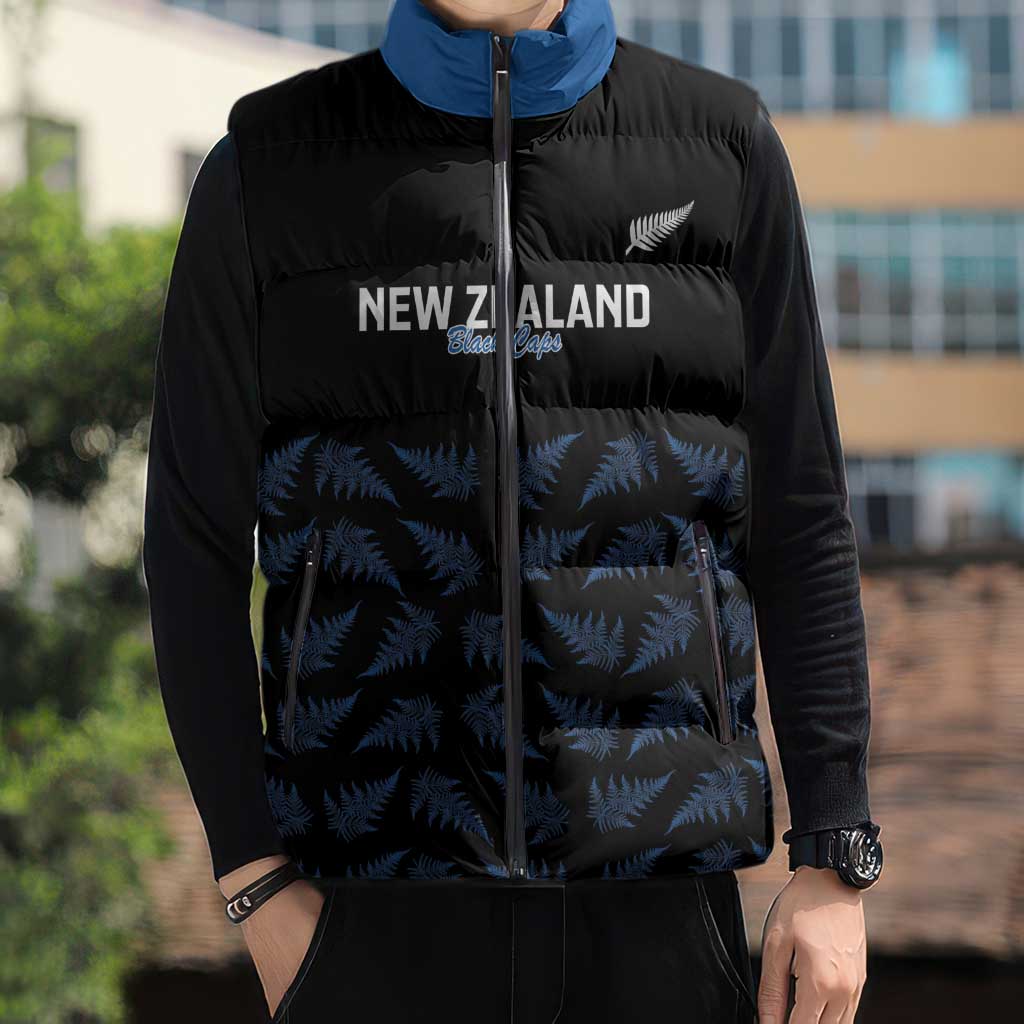 New Zealand Silver Fern Cricket Custom Sleeveless Puffer Jacket Black Cap T20 Version LT14 - Polynesian Pride
