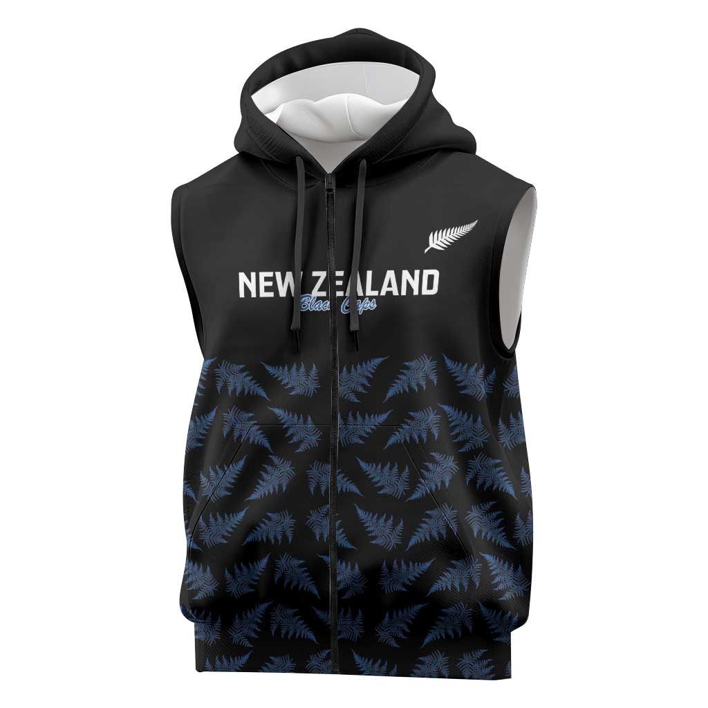 New Zealand Silver Fern Cricket Custom Sleeveless Zip Hoodie Black Cap T20 Version LT14 Black - Polynesian Pride