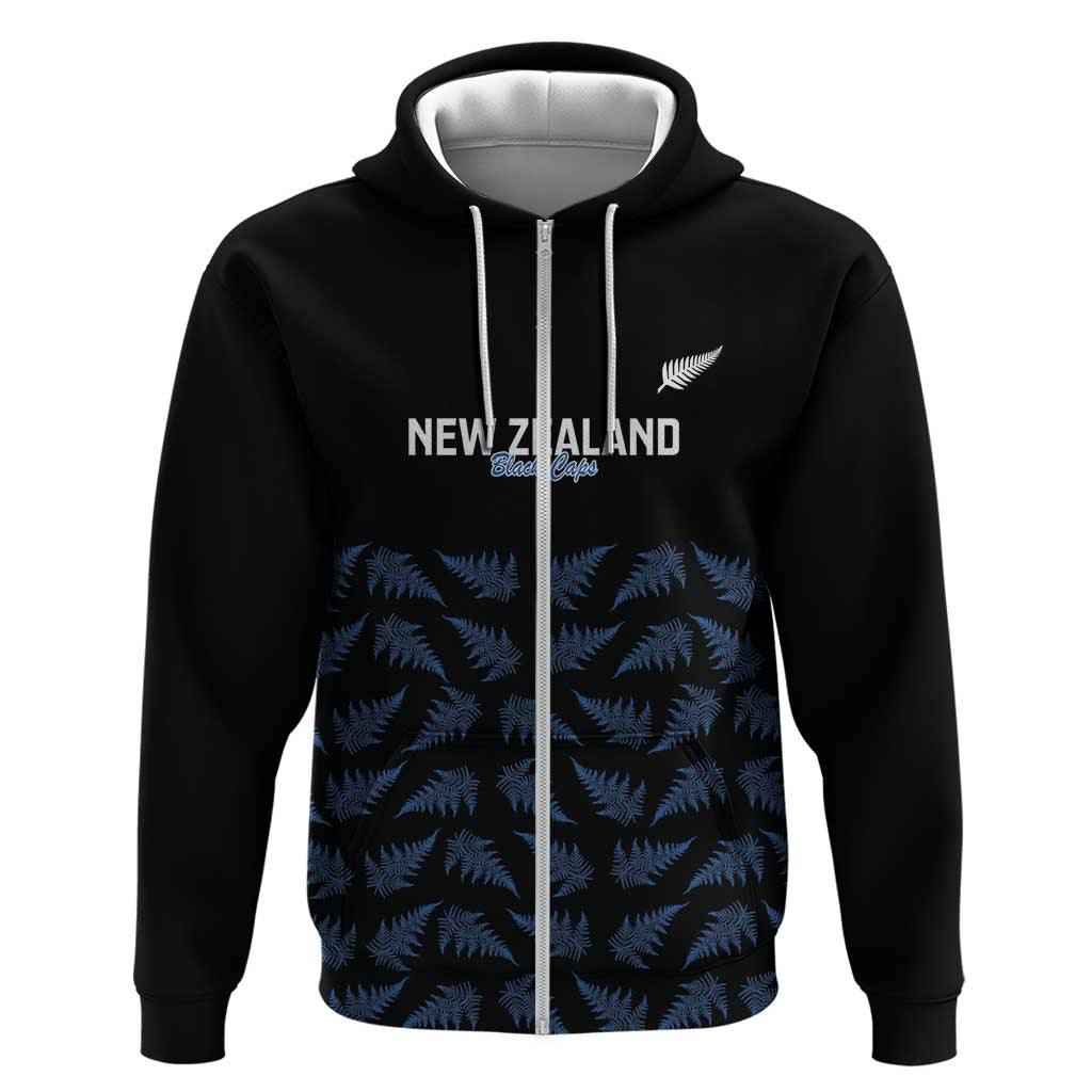 New Zealand Silver Fern Cricket Custom Zip Hoodie Black Cap T20 Version LT14 Zip Hoodie Black - Polynesian Pride