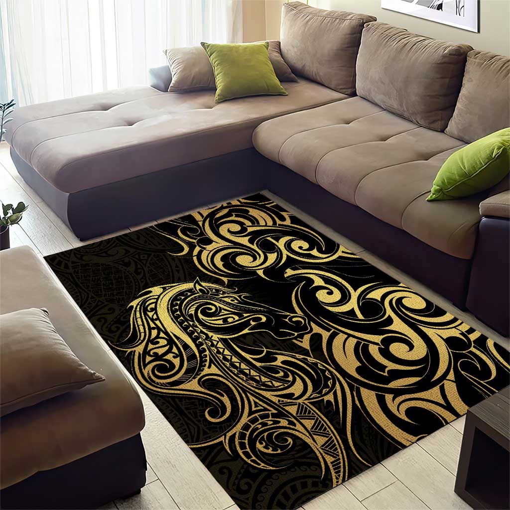 Gold And Black Aotearoa Horse Racing Area Rug NZ Maori Pattern LT14 - Polynesian Pride