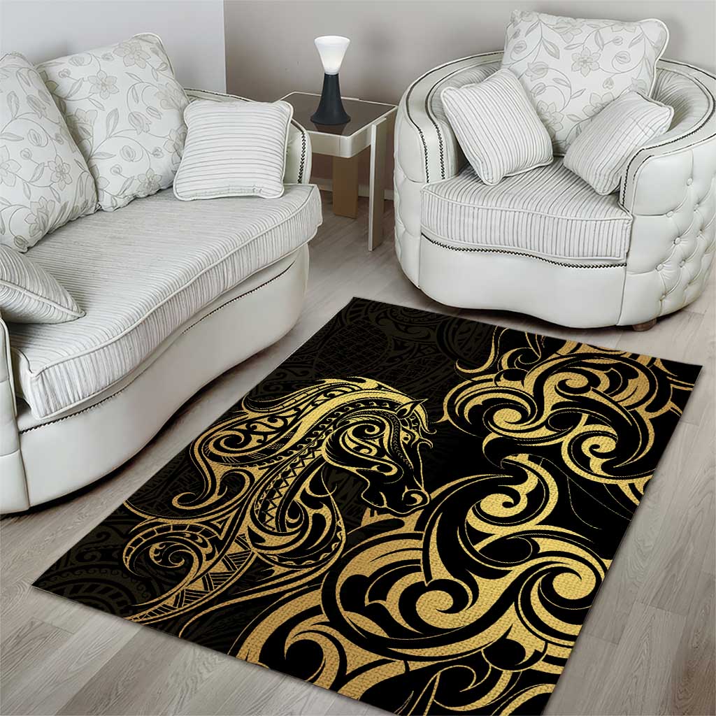 Gold And Black Aotearoa Horse Racing Area Rug NZ Maori Pattern LT14 - Polynesian Pride