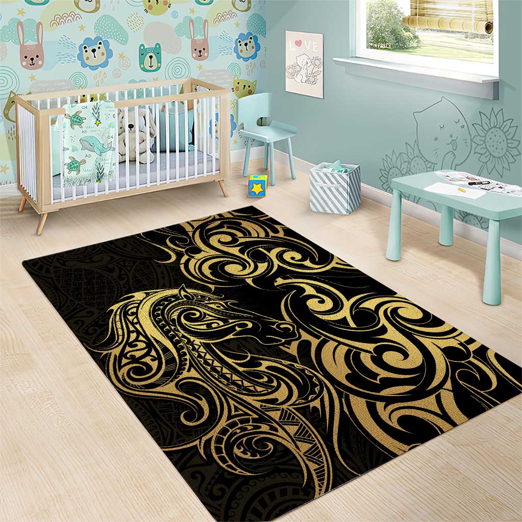 Gold And Black Aotearoa Horse Racing Area Rug NZ Maori Pattern LT14 - Polynesian Pride