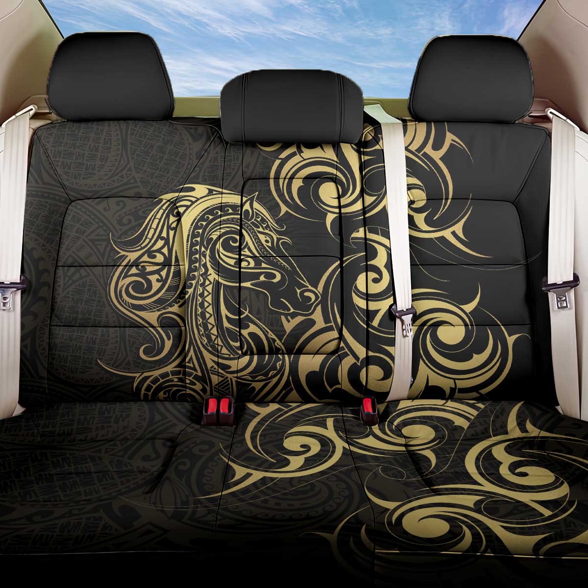 Gold And Black Aotearoa Horse Racing Back Car Seat Cover NZ Maori Pattern LT14 One Size Black - Polynesian Pride