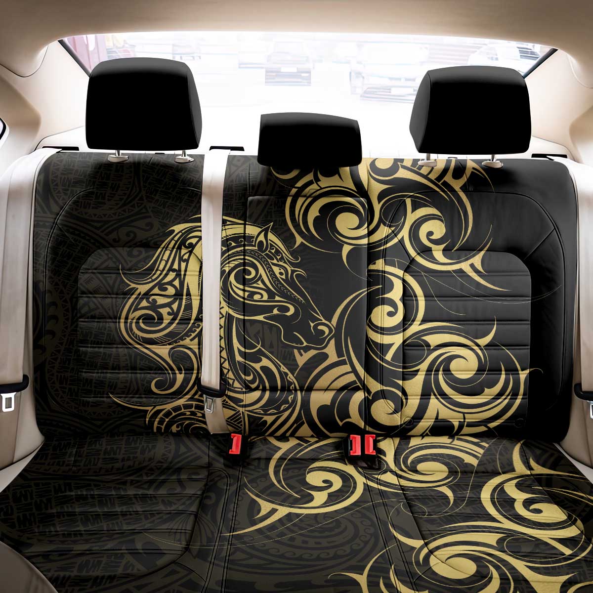 Gold And Black Aotearoa Horse Racing Back Car Seat Cover NZ Maori Pattern LT14 - Polynesian Pride
