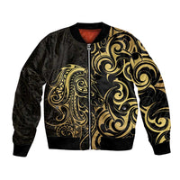 Gold And Black Aotearoa Horse Racing Bomber Jacket NZ Maori Pattern LT14 Unisex Black - Polynesian Pride