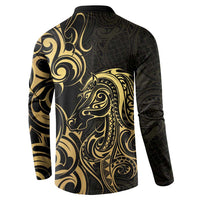 Gold And Black Aotearoa Horse Racing Button Sweatshirt NZ Maori Pattern LT14 - Polynesian Pride