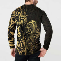 Gold And Black Aotearoa Horse Racing Button Sweatshirt NZ Maori Pattern LT14 - Polynesian Pride