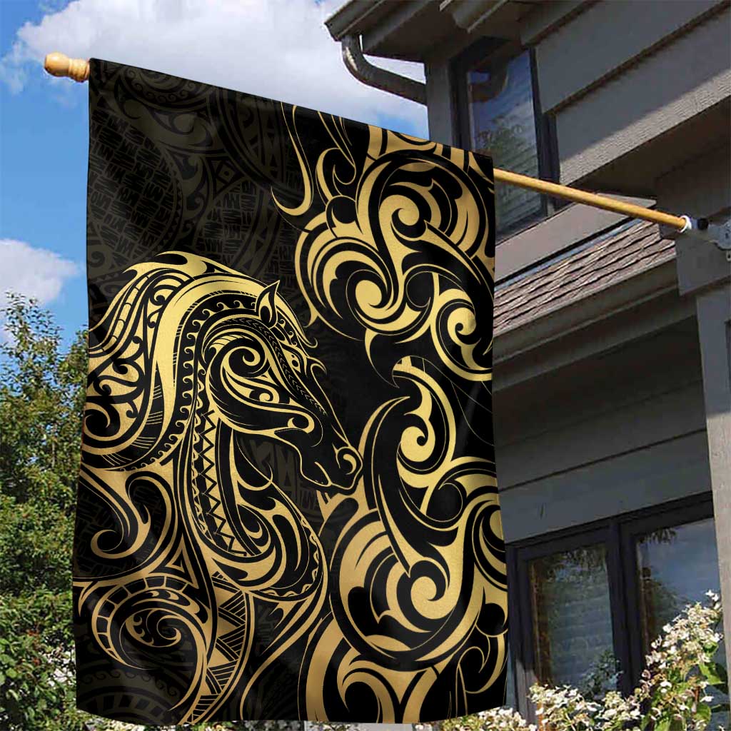 Gold And Black Aotearoa Horse Racing Garden Flag NZ Maori Pattern LT14 - Polynesian Pride