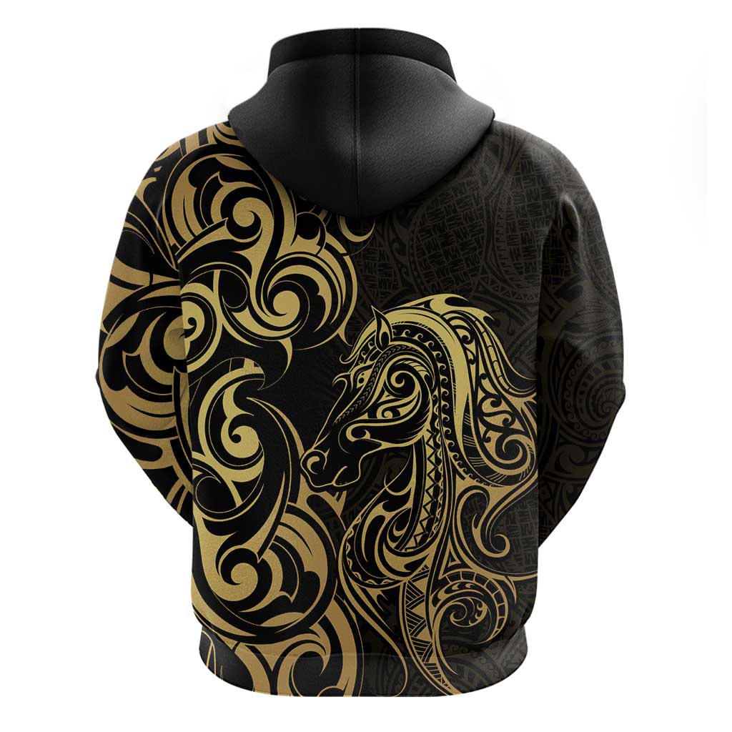 Gold And Black Aotearoa Horse Racing Hoodie NZ Maori Pattern LT14 - Polynesian Pride