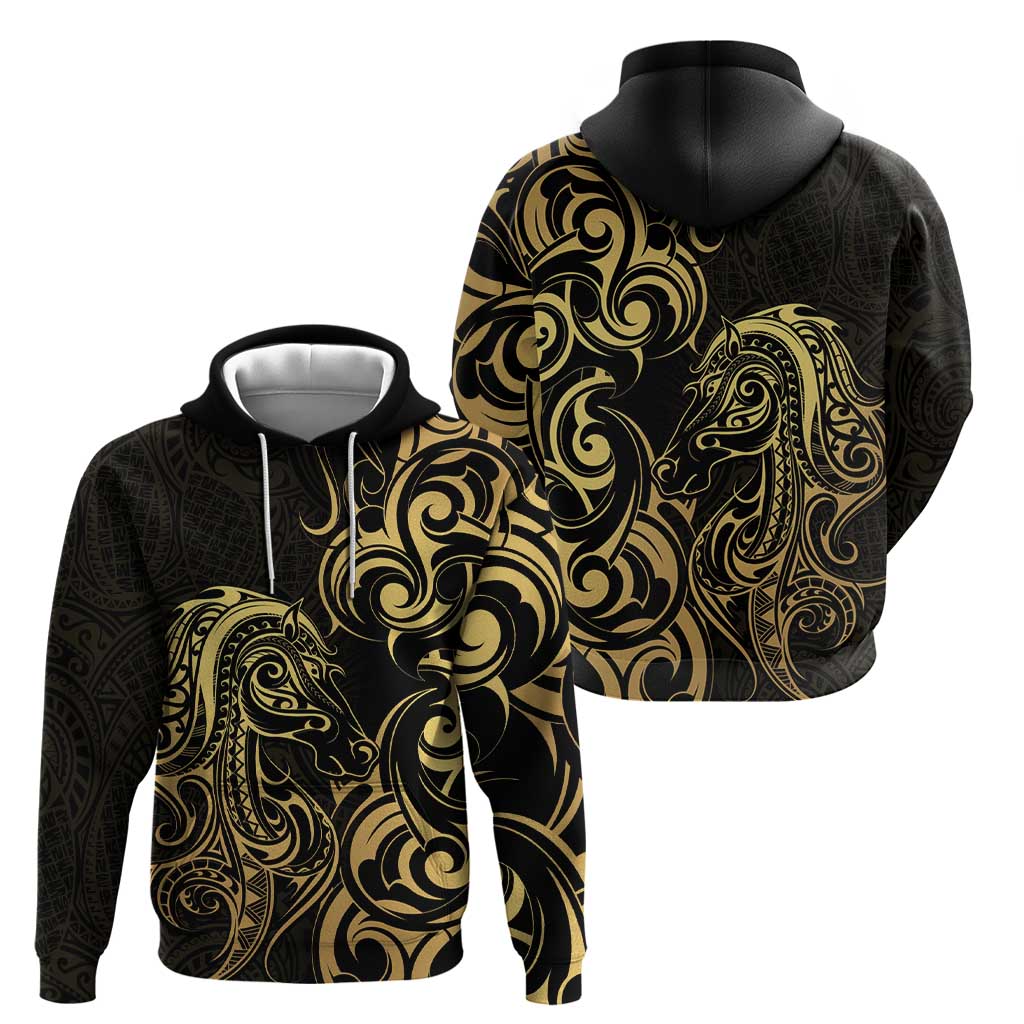 Gold And Black Aotearoa Horse Racing Hoodie NZ Maori Pattern LT14 - Polynesian Pride