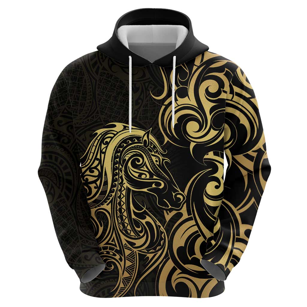 Gold And Black Aotearoa Horse Racing Hoodie NZ Maori Pattern LT14 - Polynesian Pride