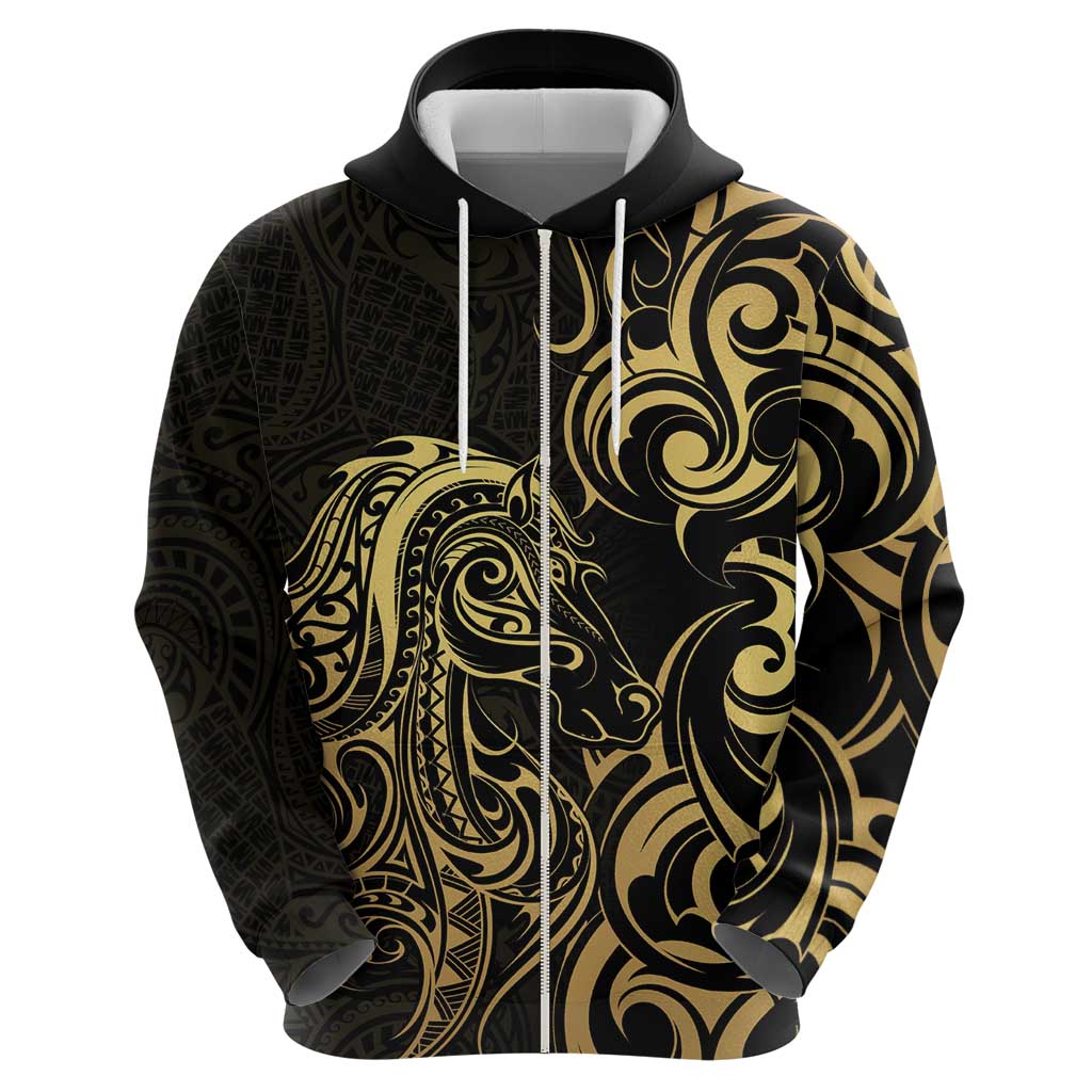 Gold And Black Aotearoa Horse Racing Hoodie NZ Maori Pattern LT14 - Polynesian Pride