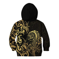 Gold And Black Aotearoa Horse Racing Kid Hoodie NZ Maori Pattern LT14 - Polynesian Pride