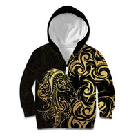Gold And Black Aotearoa Horse Racing Kid Hoodie NZ Maori Pattern LT14 Zip Hoodie Black - Polynesian Pride