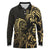 Gold And Black Aoteara Horse Racing Long Sleeve Polo Shirt NZ Maori Pattern