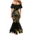 Gold And Black Aoteara Horse Racing Mermaid Dress NZ Maori Pattern