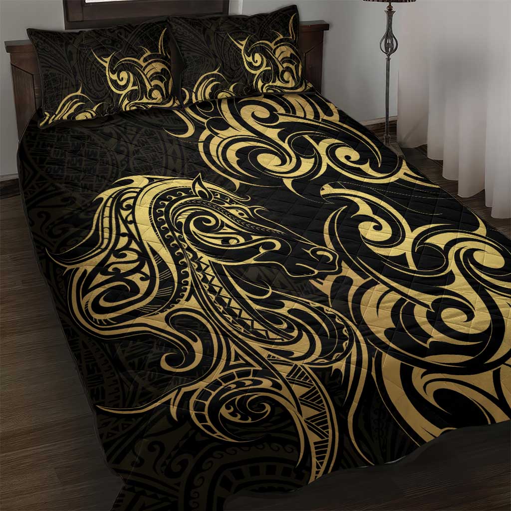 Gold And Black Aotearoa Horse Racing Quilt Bed Set NZ Maori Pattern LT14 Black - Polynesian Pride