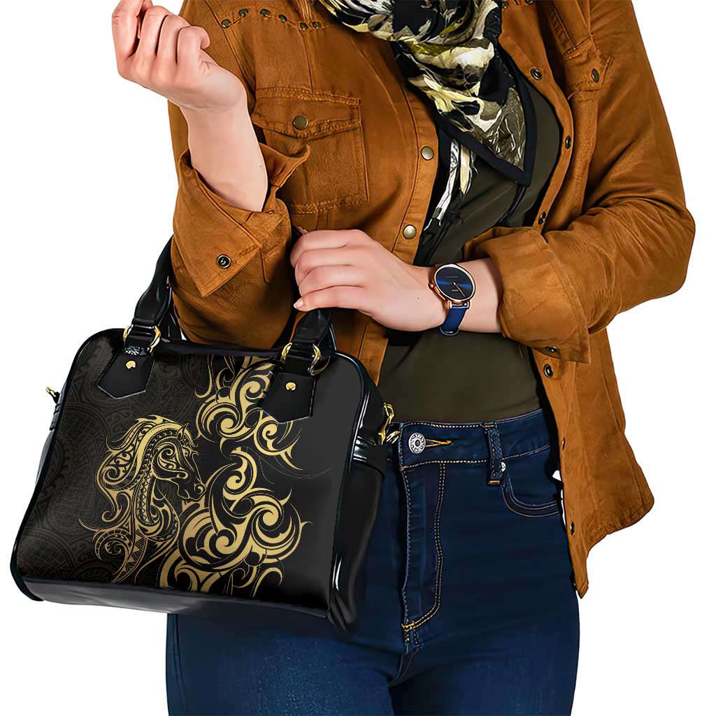 Gold And Black Aotearoa Horse Racing Shoulder Handbag NZ Maori Pattern LT14 - Polynesian Pride