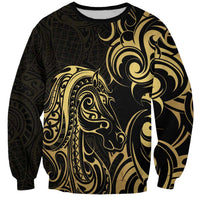 Gold And Black Aotearoa Horse Racing Sweatshirt NZ Maori Pattern LT14 Unisex Black - Polynesian Pride