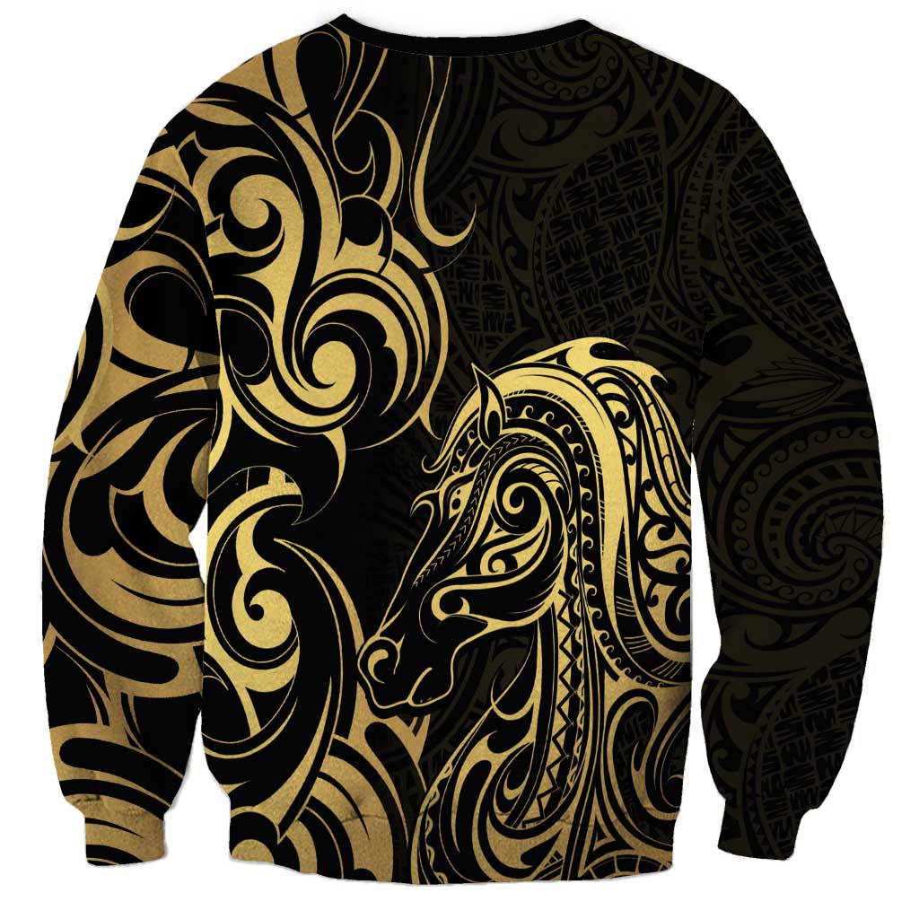 Gold And Black Aotearoa Horse Racing Sweatshirt NZ Maori Pattern LT14 - Polynesian Pride