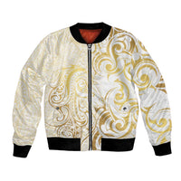 Gold And White Aotearoa Horse Racing Bomber Jacket NZ Maori Pattern LT14 Unisex White - Polynesian Pride