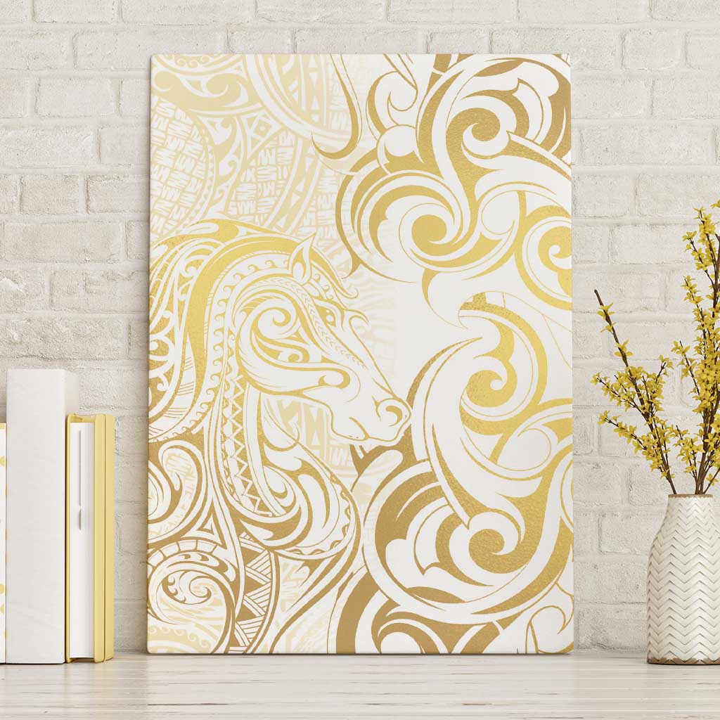 Gold And White Aotearoa Horse Racing Canvas Wall Art NZ Maori Pattern LT14 Without Frame White - Polynesian Pride