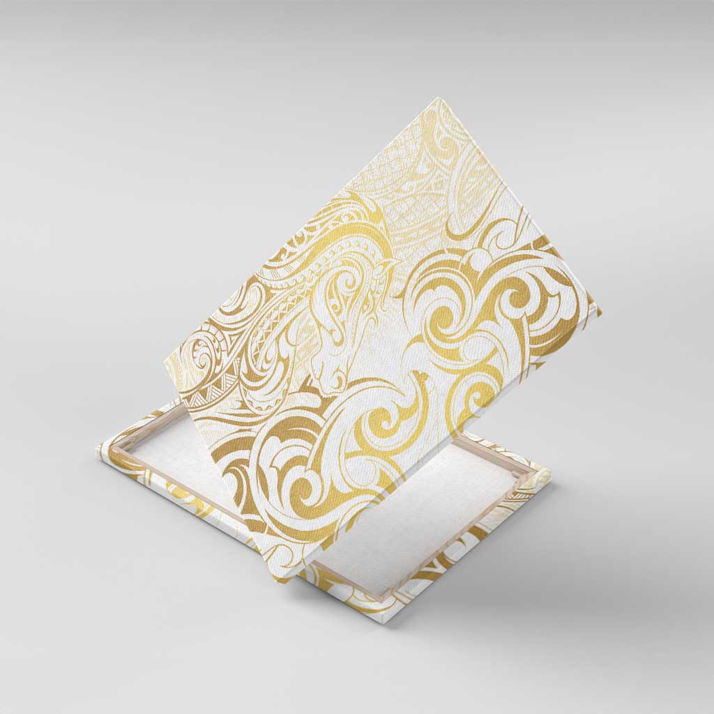 Gold And White Aotearoa Horse Racing Canvas Wall Art NZ Maori Pattern LT14 With Frame White - Polynesian Pride