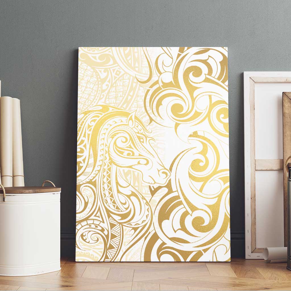 Gold And White Aotearoa Horse Racing Canvas Wall Art NZ Maori Pattern LT14 - Polynesian Pride