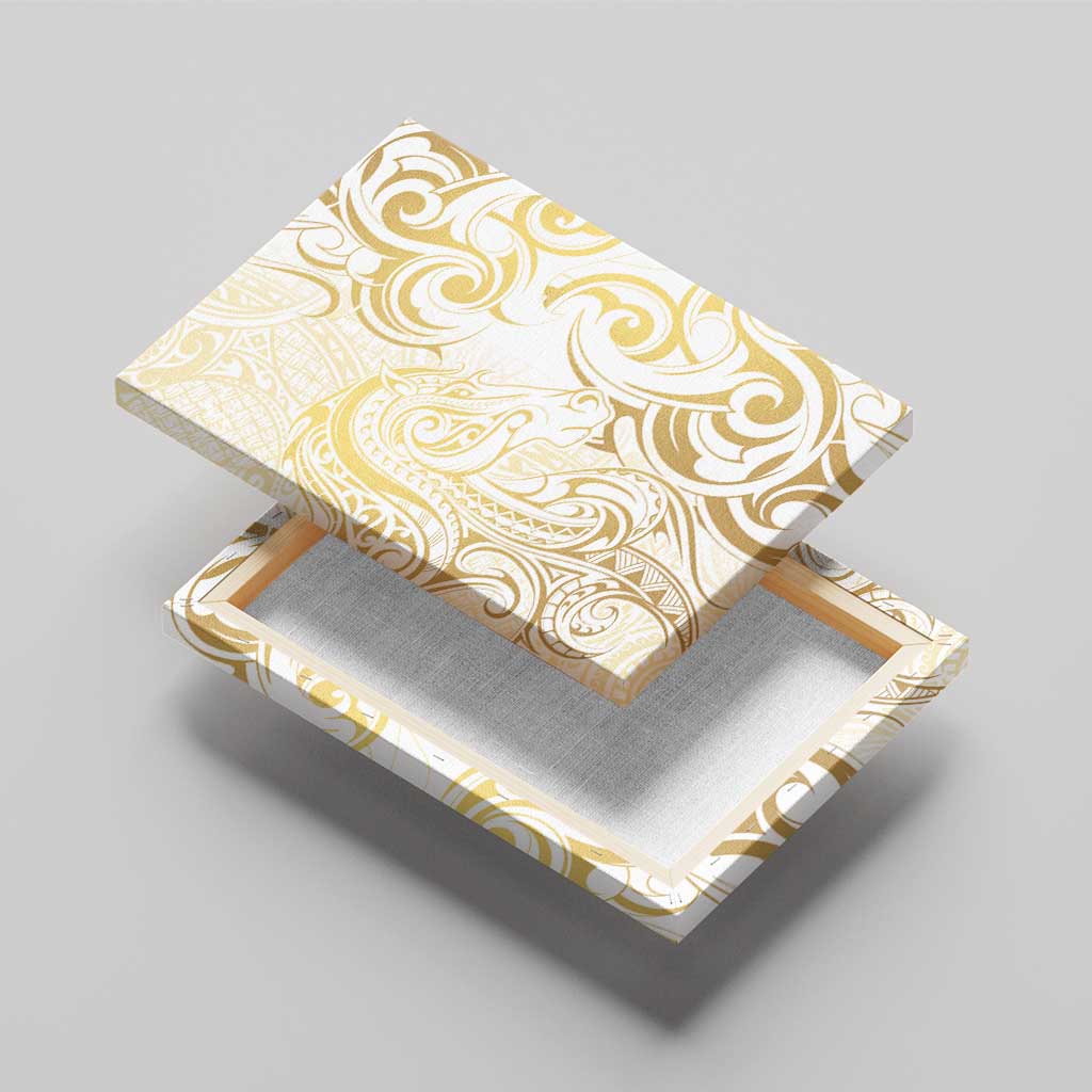 Gold And White Aotearoa Horse Racing Canvas Wall Art NZ Maori Pattern LT14 - Polynesian Pride