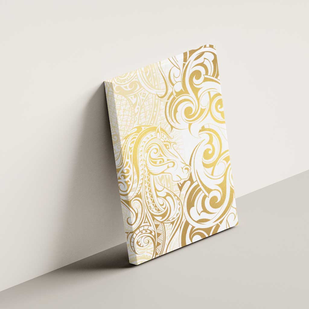 Gold And White Aotearoa Horse Racing Canvas Wall Art NZ Maori Pattern LT14 - Polynesian Pride