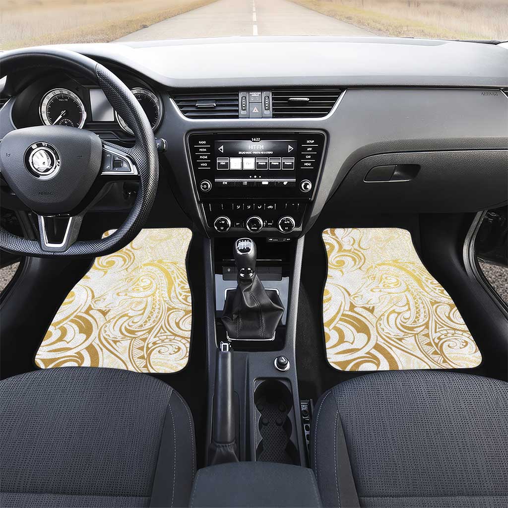 Gold And White Aotearoa Horse Racing Car Mats NZ Maori Pattern LT14 Set 2pcs - Front White - Polynesian Pride