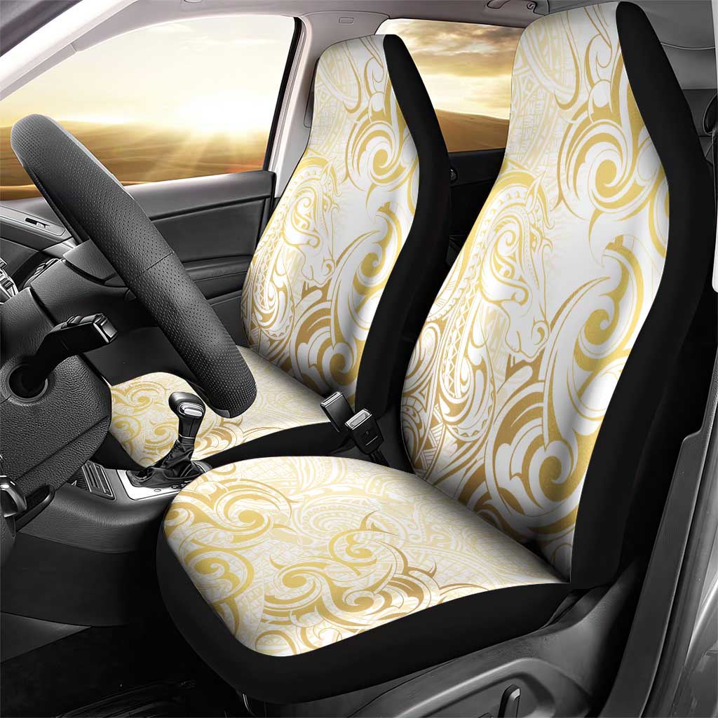 Gold And White Aotearoa Horse Racing Car Seat Cover NZ Maori Pattern LT14 - Polynesian Pride