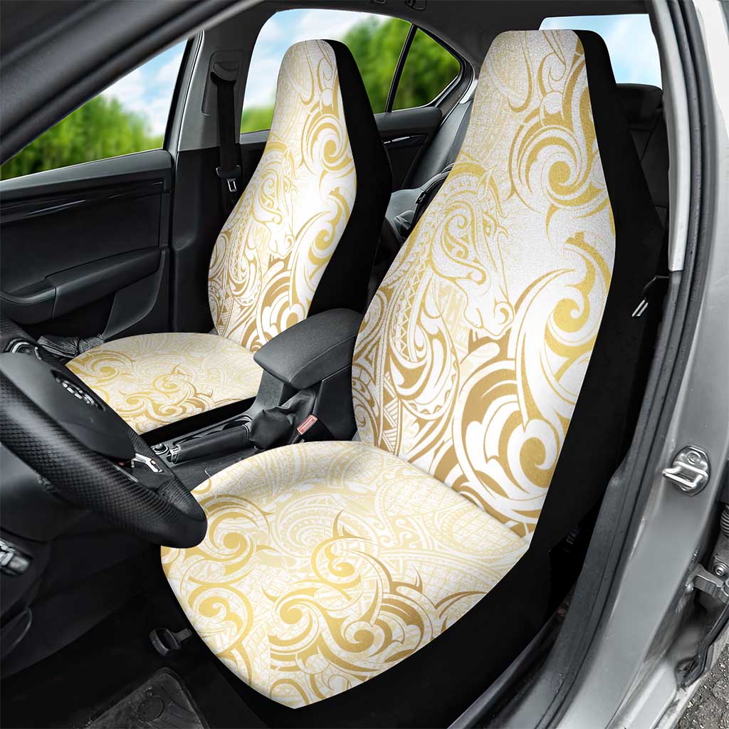 Gold And White Aotearoa Horse Racing Car Seat Cover NZ Maori Pattern LT14 - Polynesian Pride