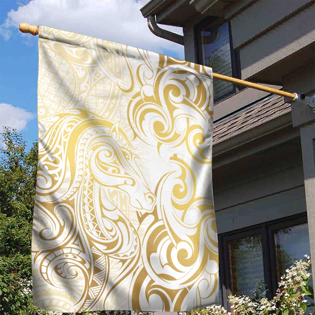Gold And White Aotearoa Horse Racing Garden Flag NZ Maori Pattern LT14 - Polynesian Pride