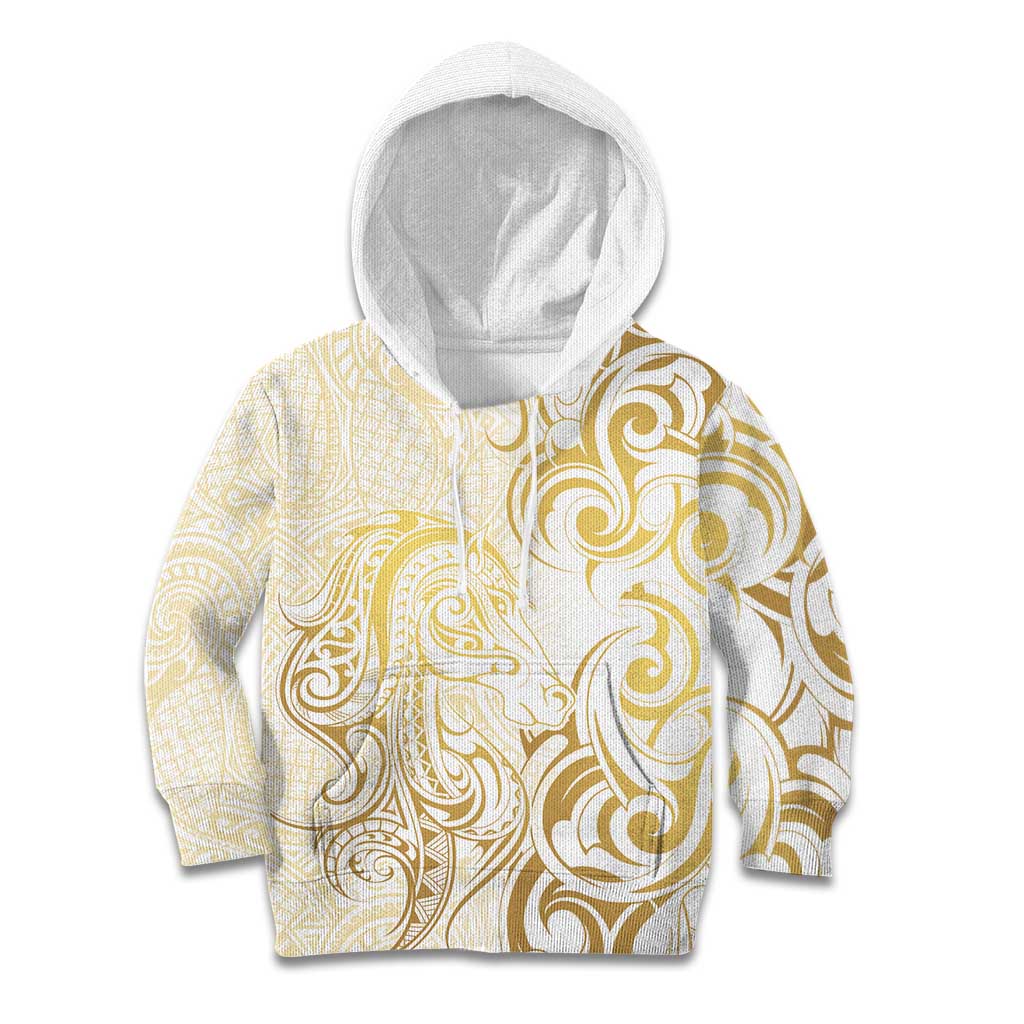 Gold And White Aotearoa Horse Racing Kid Hoodie NZ Maori Pattern LT14 Hoodie White - Polynesian Pride