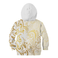 Gold And White Aotearoa Horse Racing Kid Hoodie NZ Maori Pattern LT14 - Polynesian Pride