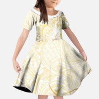 Gold And White Aotearoa Horse Racing Kid Short Sleeve Dress NZ Maori Pattern LT14 KID White - Polynesian Pride