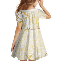 Gold And White Aotearoa Horse Racing Kid Short Sleeve Dress NZ Maori Pattern LT14 - Polynesian Pride